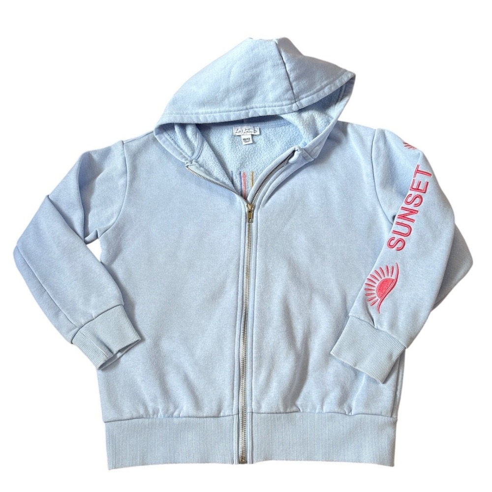 Liv & Lottie Hoodie Kids Light Blue Sunset Embroidered Zip Up SIZE 10/12